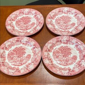 Wood & Sons England Vintage Red and White Dinner Plates Set